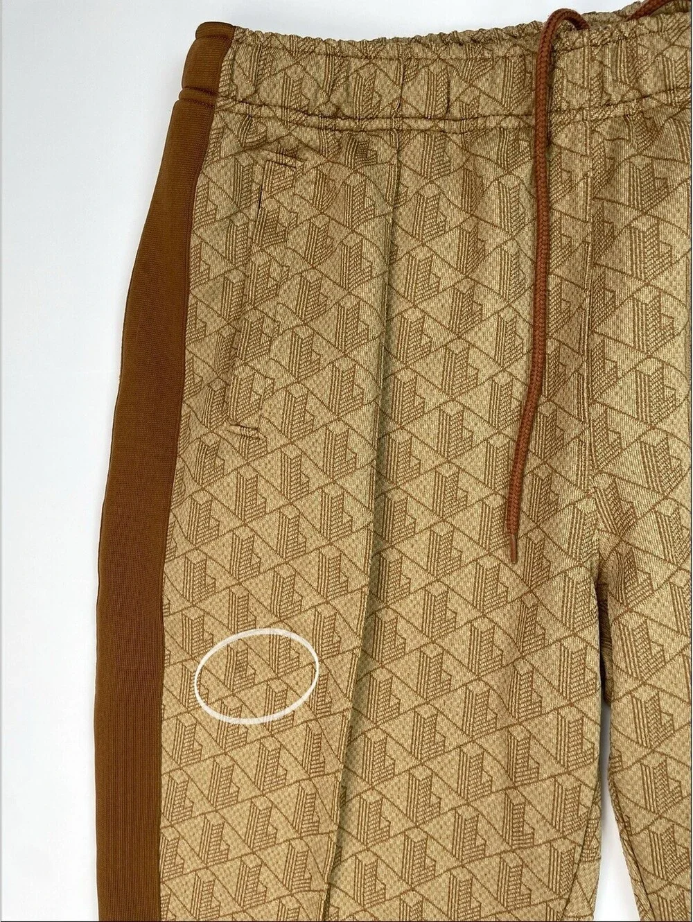 Lacoste Mens Monogram Jacquard Track Pants XL Brown Tapered Sweatpants - Picture 12 of 12